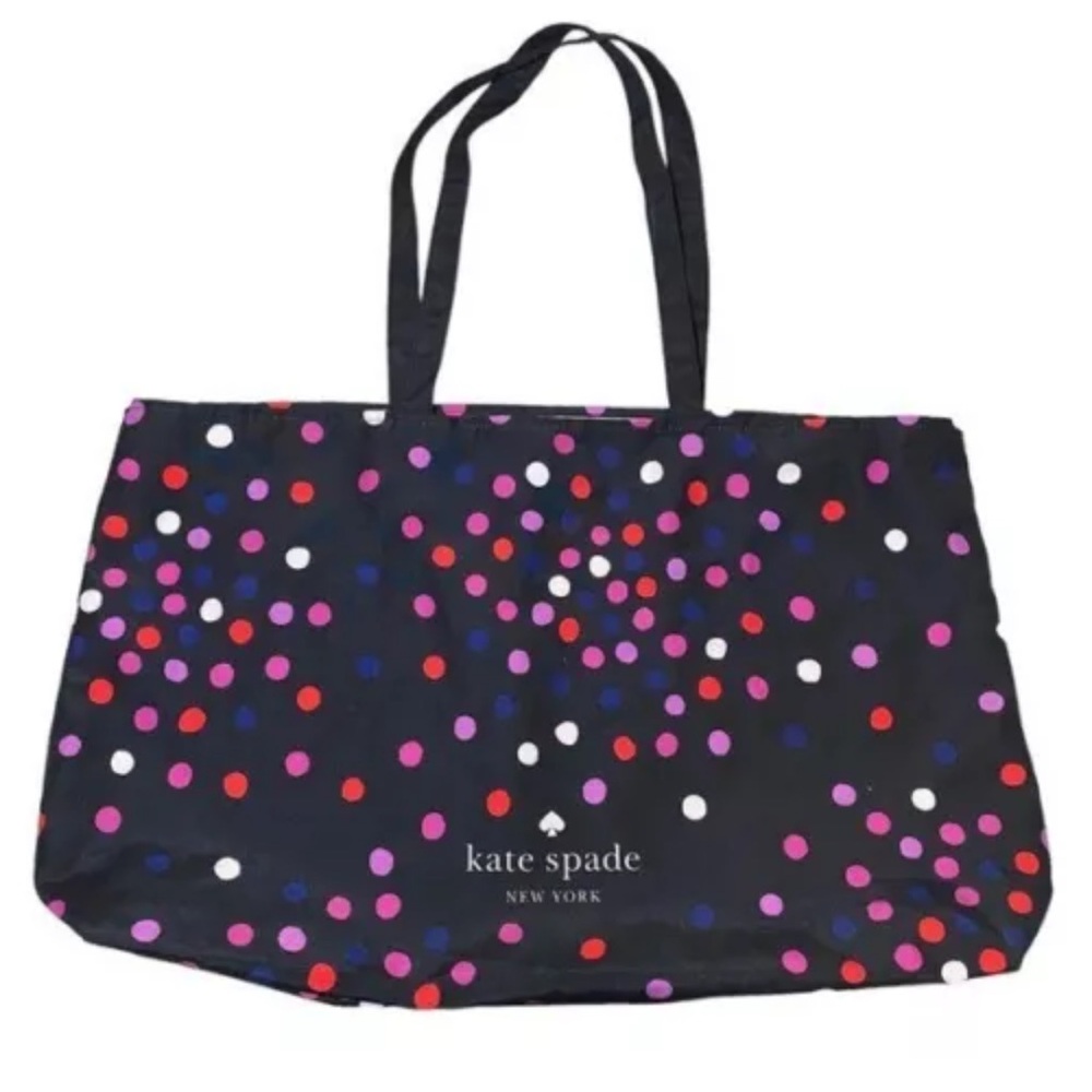 KATE SPADE Black w/ Multi Color Polka Dots light weight Large Fabric Tote  bag